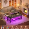 Coffee Table,Lift Top Coffee Table with Storage,LED Light&Power Outlet and Hidden Compartment,Retro Center Table for Living Room 2