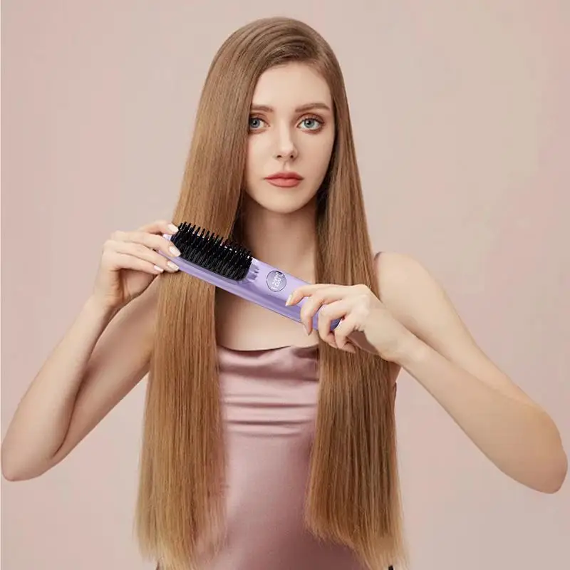 Hair Straightener Brush USB Charging Smoothing Hair Brush Portable Hair Straightener Hair Straightener Straightening Brush for