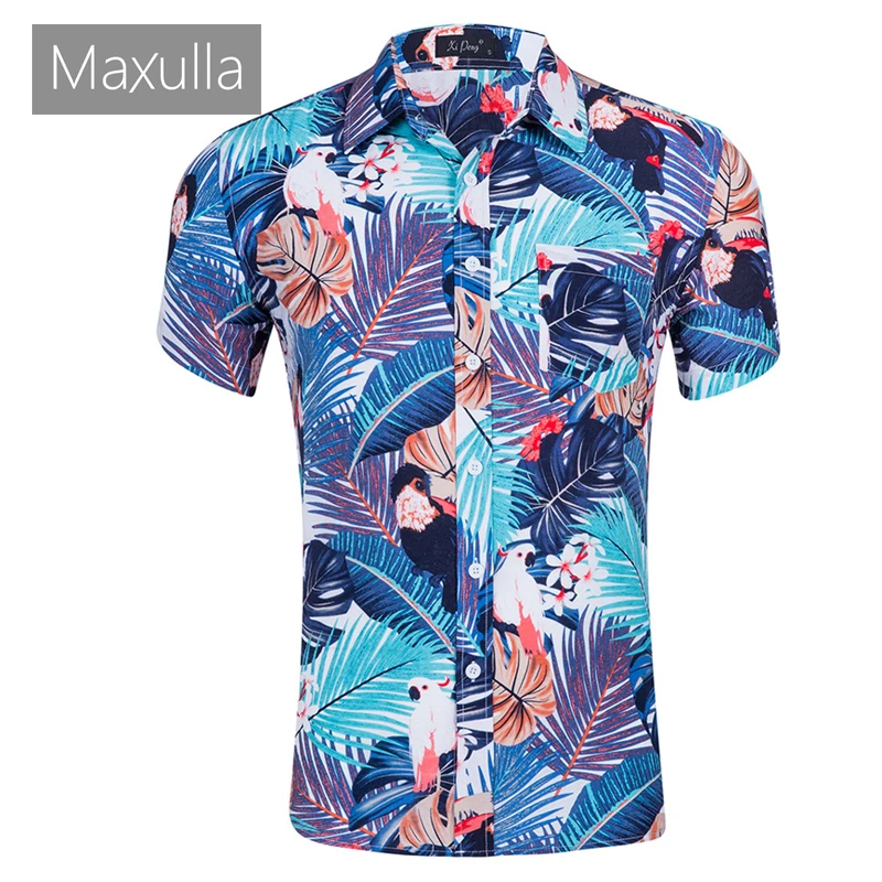 

Летняя мужская рубашка Maxulla с коротким рукавом, уличная Гавайская пляжная рубашка, Модная хлопковая дышащая рубашка, топы, мужская одежда