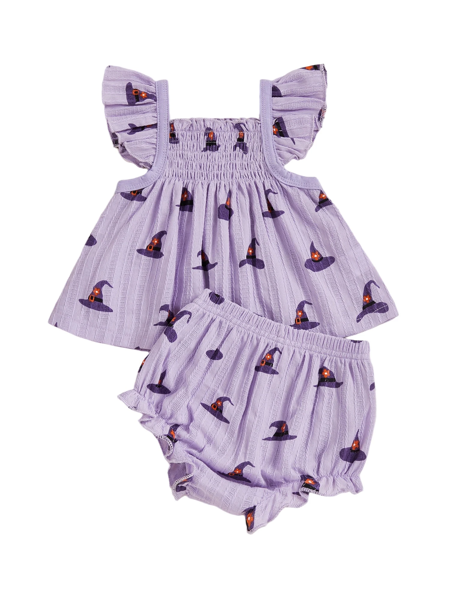 Description Picture 3 of itemCitgeett Summer Halloween Infant Baby Girl Clothes Set Hat Print Flying Sleeve Tops Ruffled Shorts Outfit Clothes