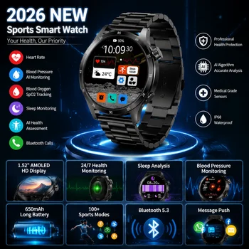 2026 New 1.52" HD Screen Smart Watch Bluetooth Call Heart Rate Health Monitoring IP68 Waterproof Smartwatches for Android iOS 1