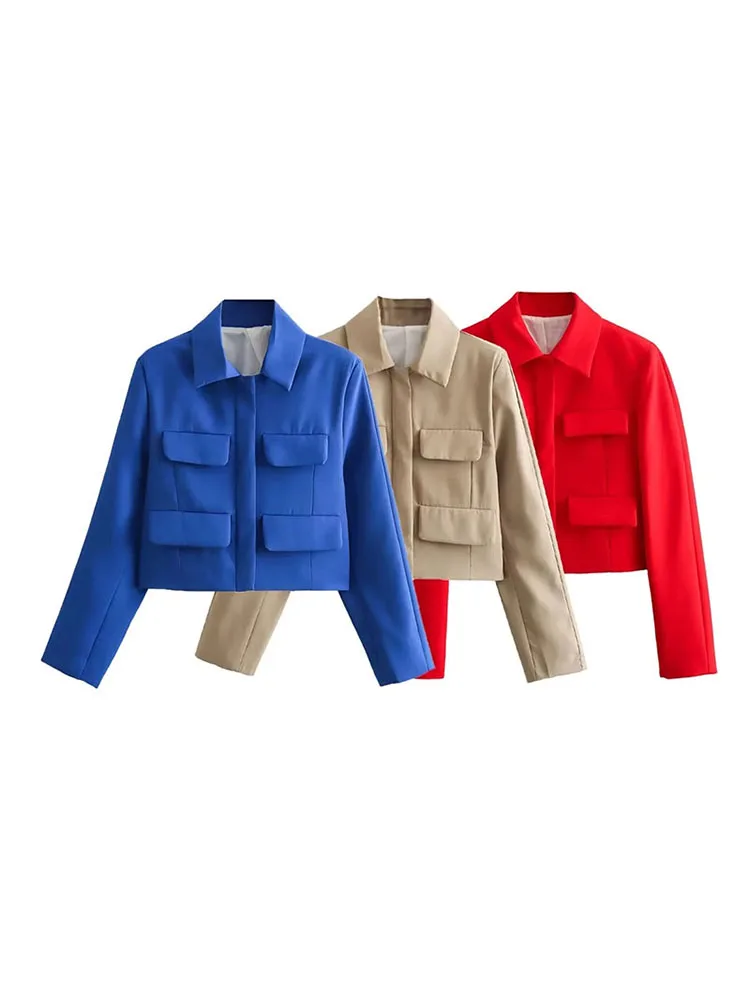 

ZADATA New Women's Fashion Solid Color Versatile Casual Loose Commuting Lapel Slim Fit Warm Short Jacket