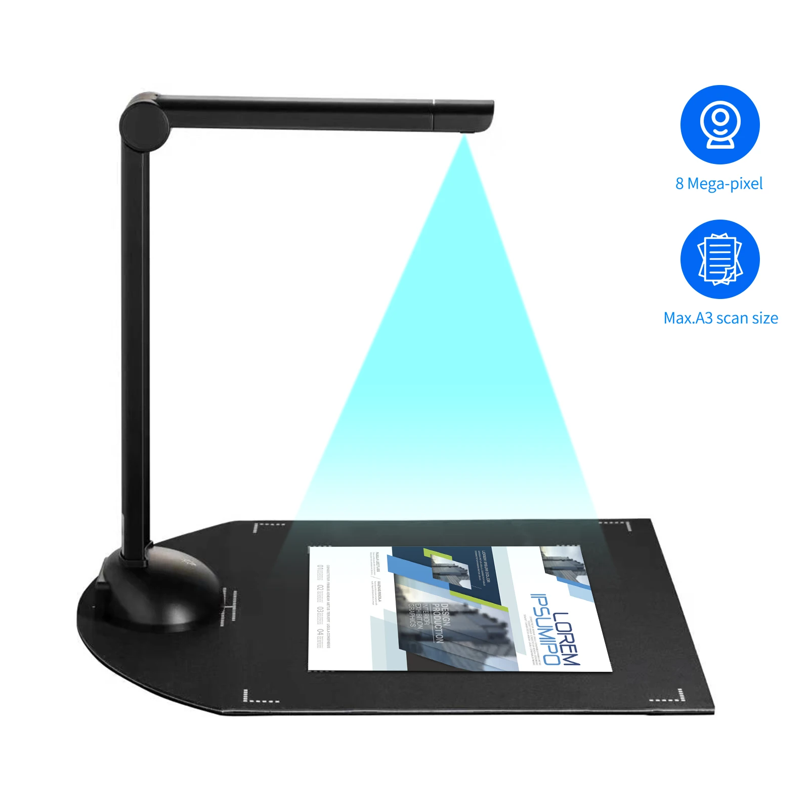 Document Book Camera Scanner 8 Mega-pixel HD High-Definition A3 Scanning Size with USB Port LED Light OCR Function for Office