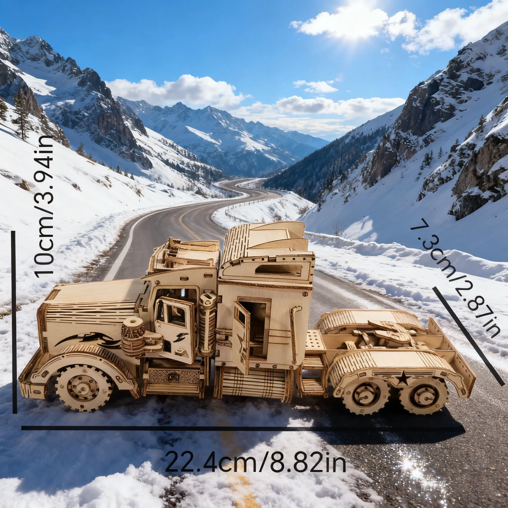 Wooden Semi-Trailer Truck Puzzle – DIY Hand-Assembled Model 6