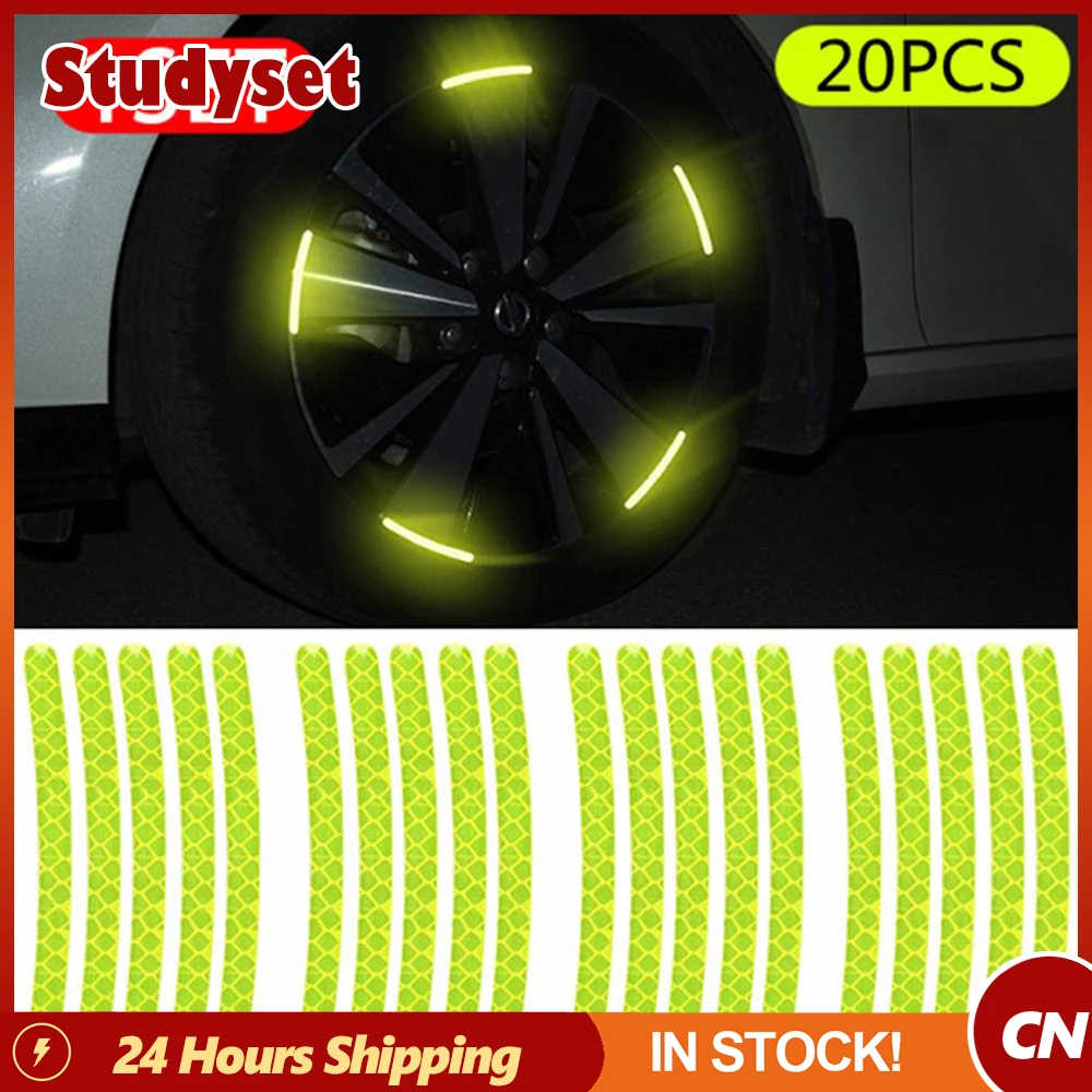 

20pcs Car Wheel Hub Reflective Sticker 3d Stereo Tire Decorative Strips Night Warning Luminous Stickers Car Auto Accessories