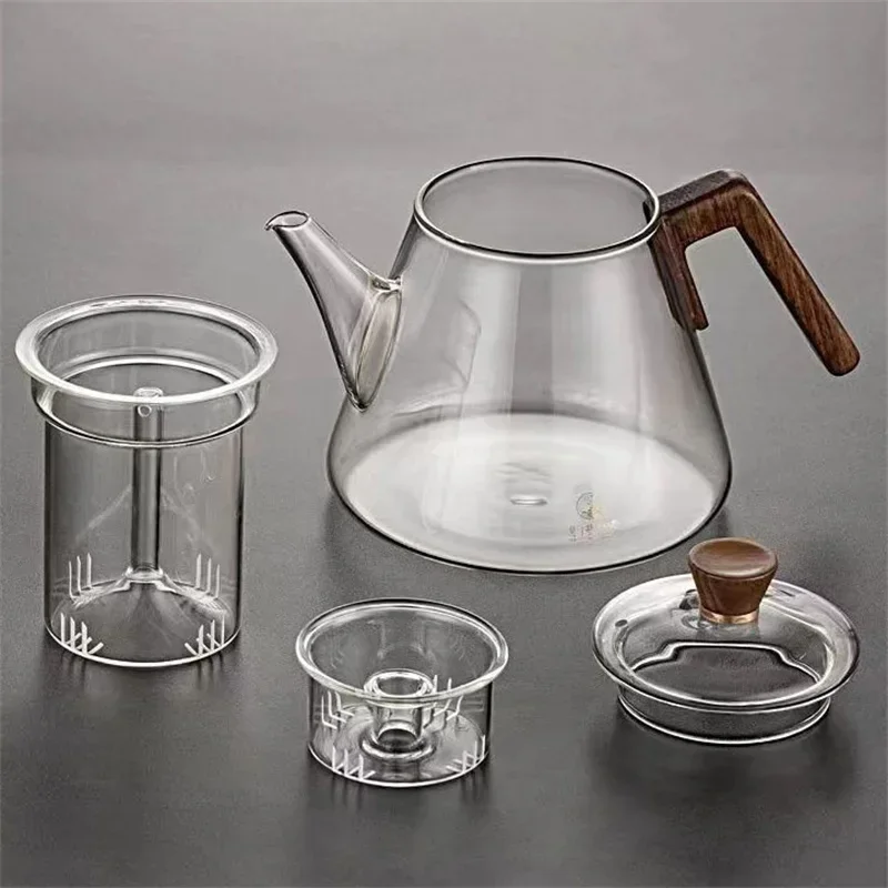 

800ml Heat resistant Glass Teapot with Wooden Handle Chinese Tea Ceremony Glass Kettle Tea Maker Kungfu Tea Set