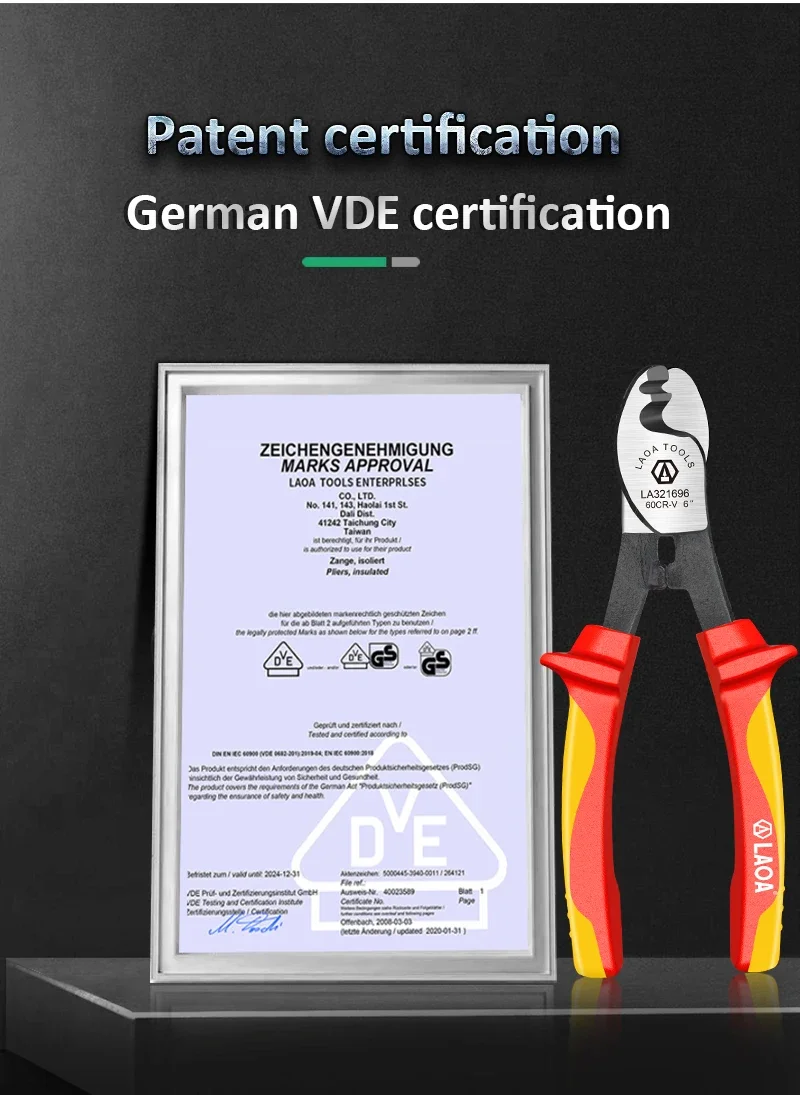 LAOA 1000V Isolierte Kabelschneidemaschine Elektriker Professionelle Zange Schlag-Abisolierzange VDE-Zange Kabelschneider – Detail 7