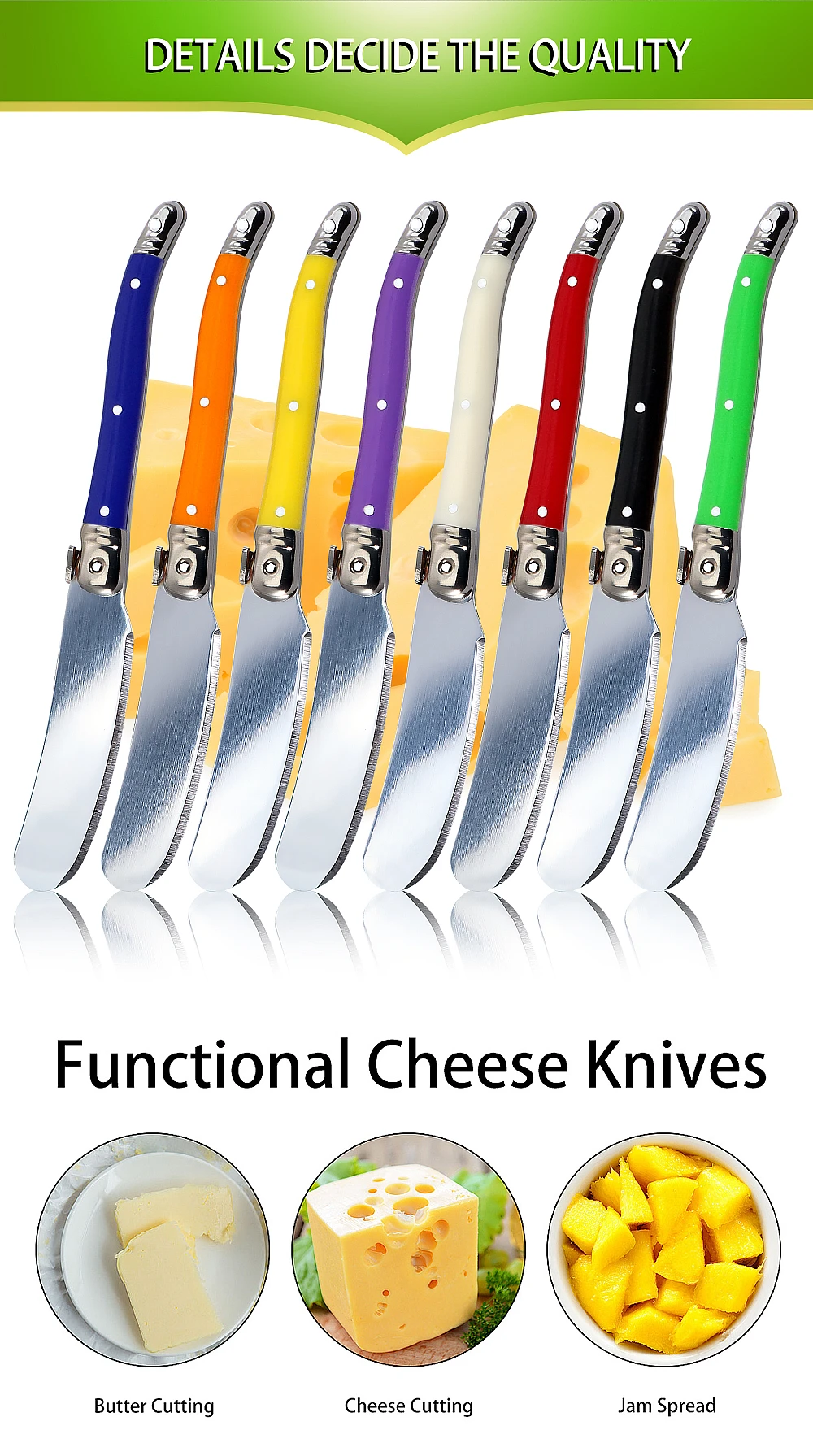 Description Picture 5 of itemJaswehome 8pcs Stainless Steel Cheese Spreader Jam Spatula Laguiole Butter Knife Butter Sandwich Cheese Slicer Cheese Tools