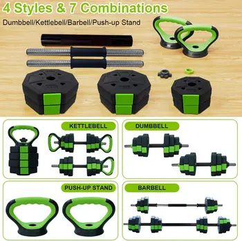 4 in 1 Adjustable Dumbbell Set,44lbs Weight Set with Iron Handle Used as Kettlebell, Barbell, Push up Stand for Home Gym,Octagon 2