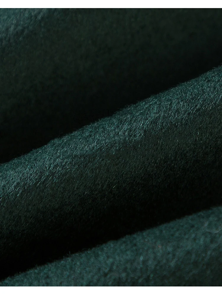 New Women Long Woolen Coat Autumn Winter Elegant Suit Collar Slim Wool Blends Coat Fashion Simplicity Dark Green Woolen Overcoat