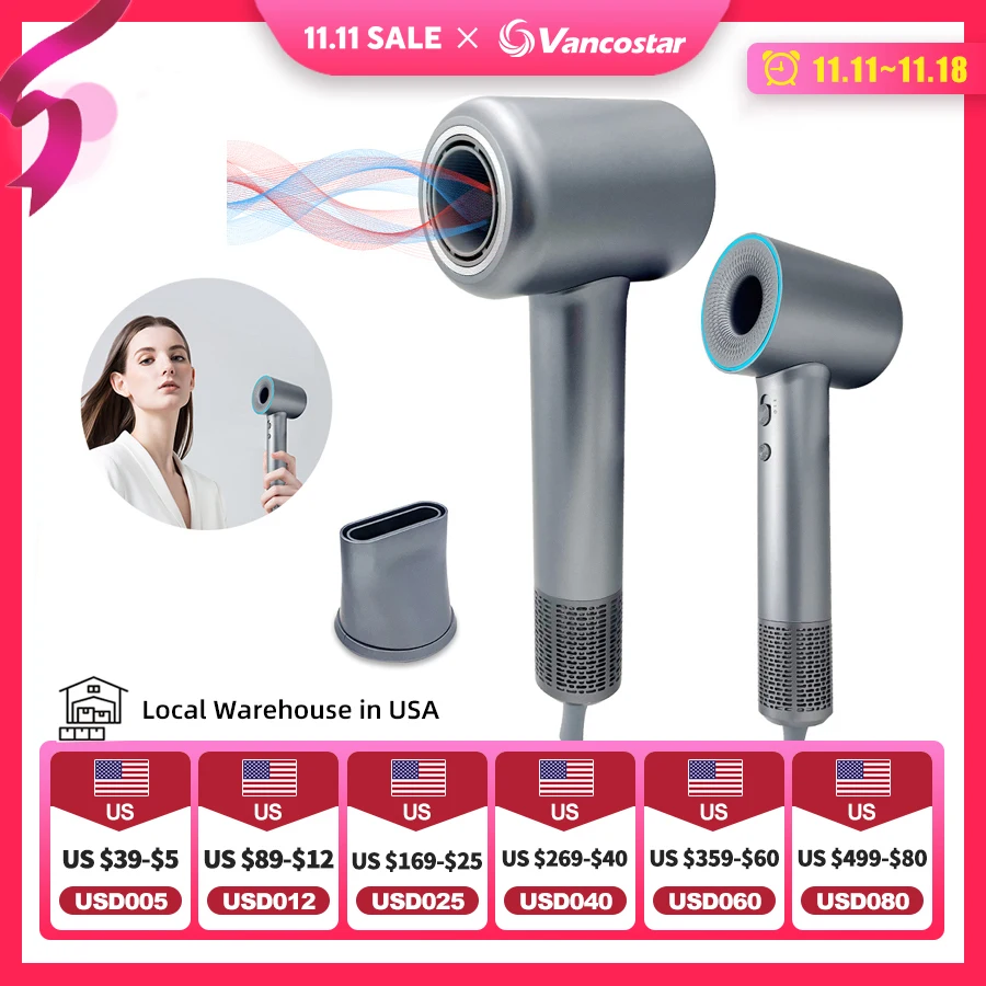 High Speed Hair Dryer 110000RPM 400 Million Negative Ionic Professional Hair Straightener Care for Home Travel Nozzle Blow Dryer