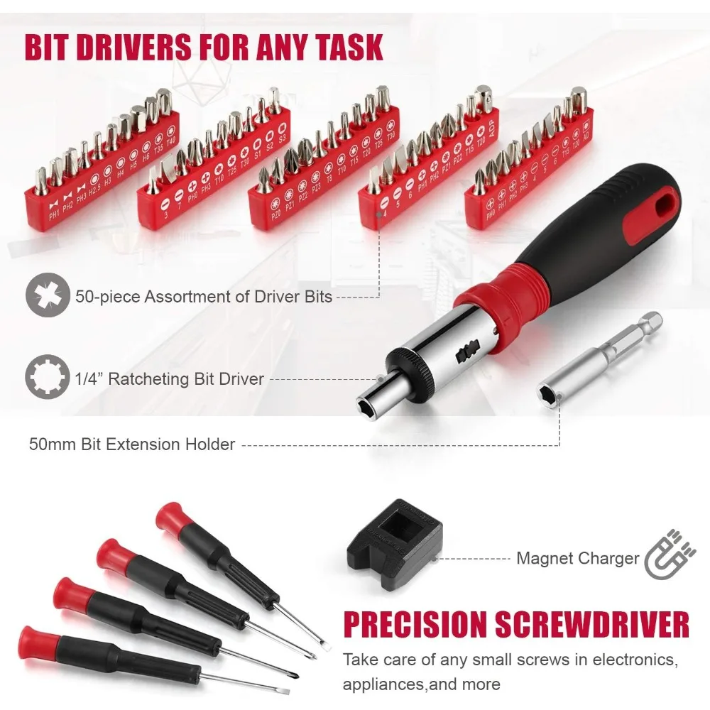 218-Piece Household Tool Kit, Auto Repair Tool Set, Tool Kits for Homeowner, Plier, Screwdriver Set, 3