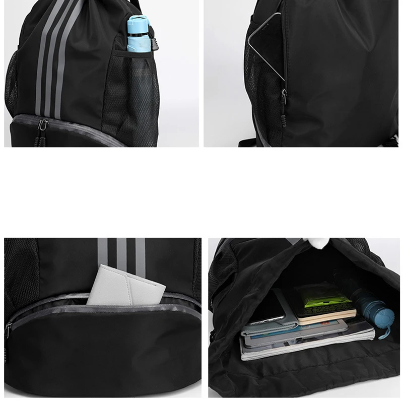 Lightweight Drawstring Sports Backpack Gym Sack Bag Water Resistant Soccer Bag Travel Duffle Bag with Side Pockets for Men Women