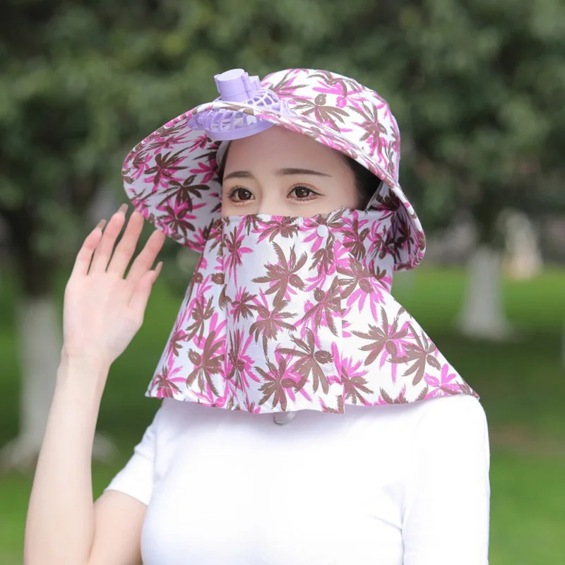 Frauen UV-Schutz Sommer Gesichts maske mit Fan Sonnenhut USB Aufladen Hals  abdeckung Visier kappe Outdoor Radfahren Sonnenschutz kappe