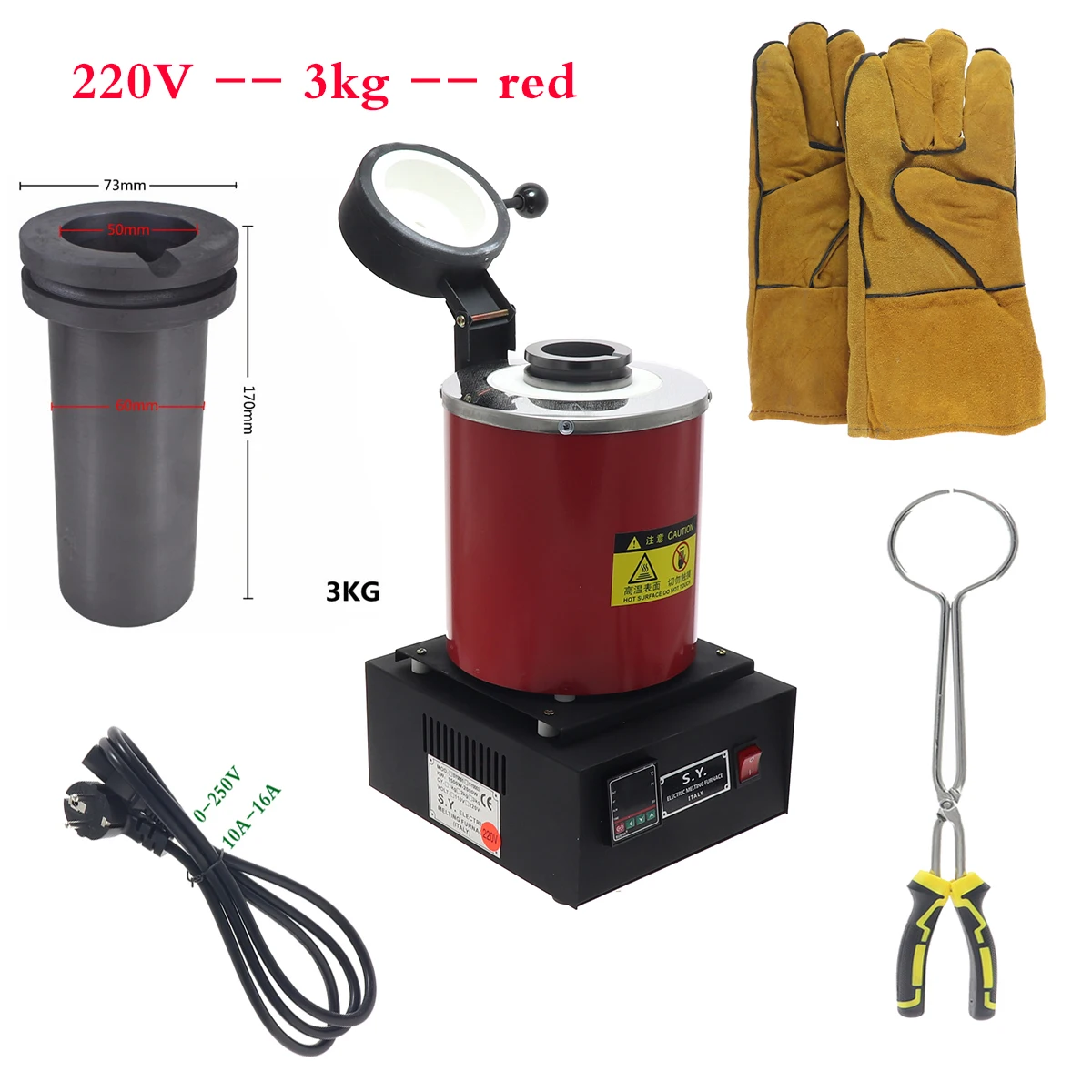 1kg/2kg/3kg 1500W 1150℃ Digital Electric Melting Furnace Graphite Crucible Melt Scrap Silver Gold Copper Aluminum electric melting furnace