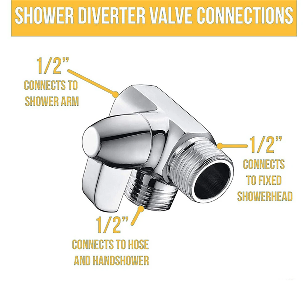 Shower Valve Brass 3-Way Diverter Valve for Handheld Shower Head Fixed Head Bathroom Accessories G1/2" Diverter