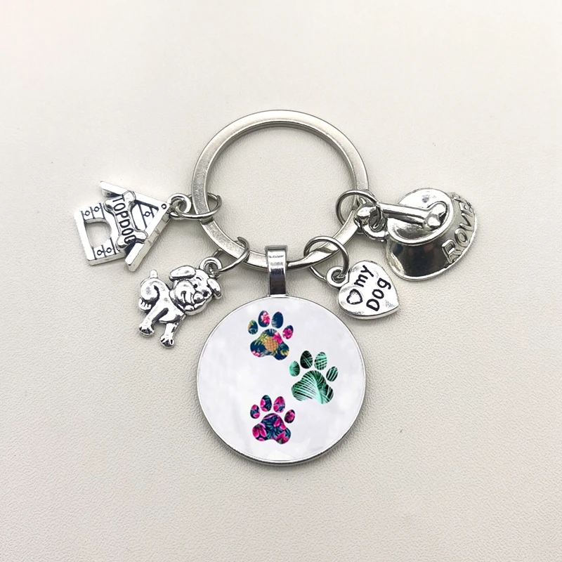 Cute Pet Dog Portachiavi Paw Dog Glass Cabochon Portachiavi Top Dog House Charms Portachiavi I Love My Dog Ciondolo Portachiavi Regali
