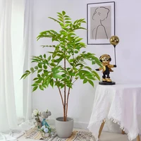 76-140cm Large Artificial Ficus Tree Branch Fake Lacquer Tree Plastic Banyan Plants Green Tall Palm Leaves For Home Garden Decor 2