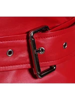 Mauroicardi printemps automne longue équipée rouge Pu cuir Biker robe femmes fermeture éclair ceinture élégant luxe concepteur hors épaule vêtements 6