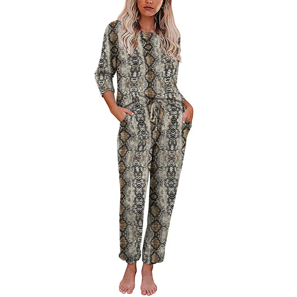 2023 Outward Wear Household Suit Women's Tie Dye Printed Long Sleeved Trousers Split Pajamas in Autumn and Winter Female Pants