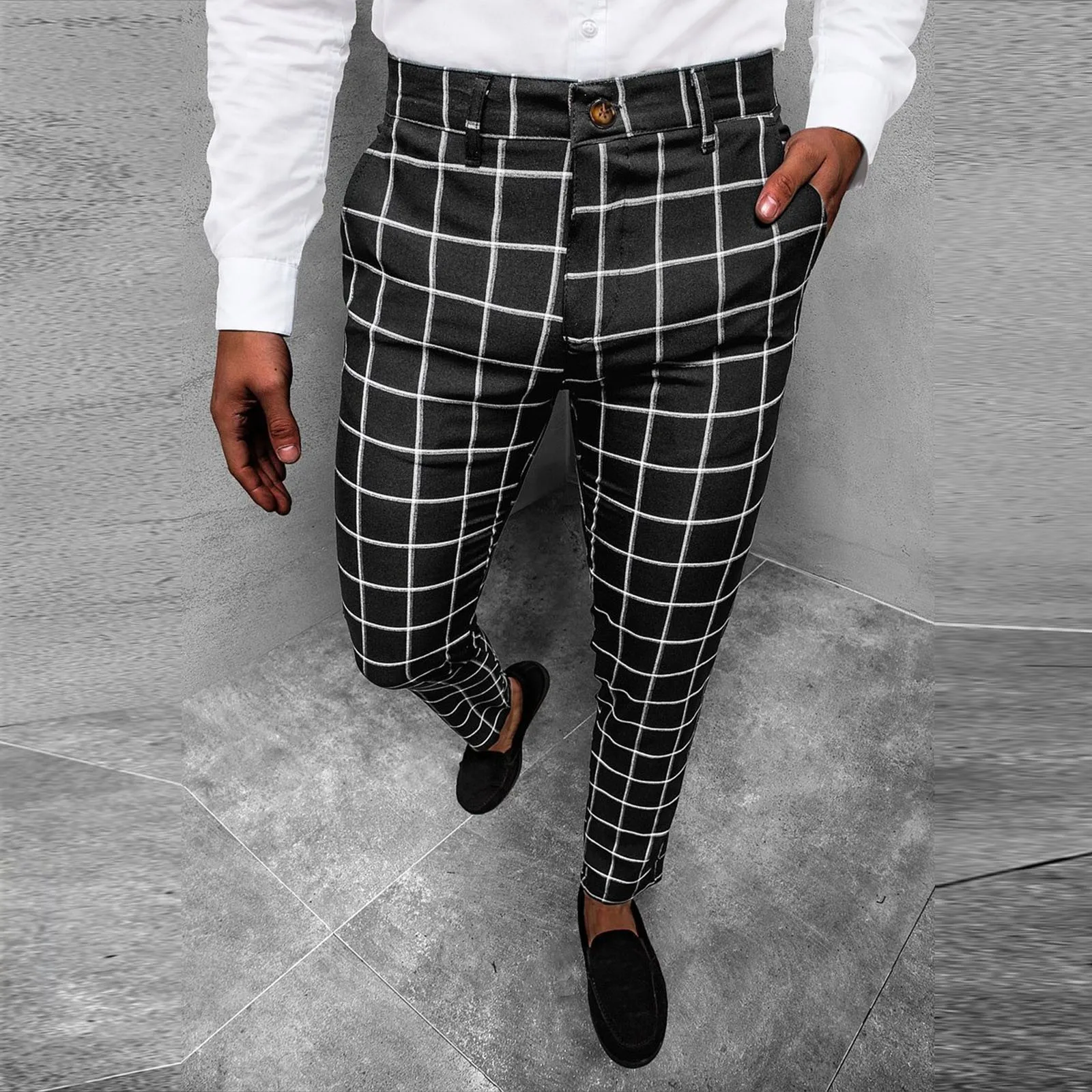 

Casual Plaid Pants Trousers Workout Leisure Bottoms Social Dress Suit Pants Business Autumn Winter Men'S Loose Fit Pantalone