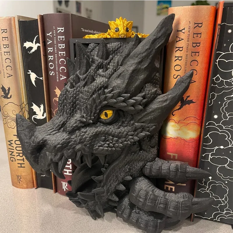 Heavy Duty Dragon Bookends-Anti-Slip Resin Dragon Statue for Heavy Books, Gothic Home Decor, Fantasy Room Accessories