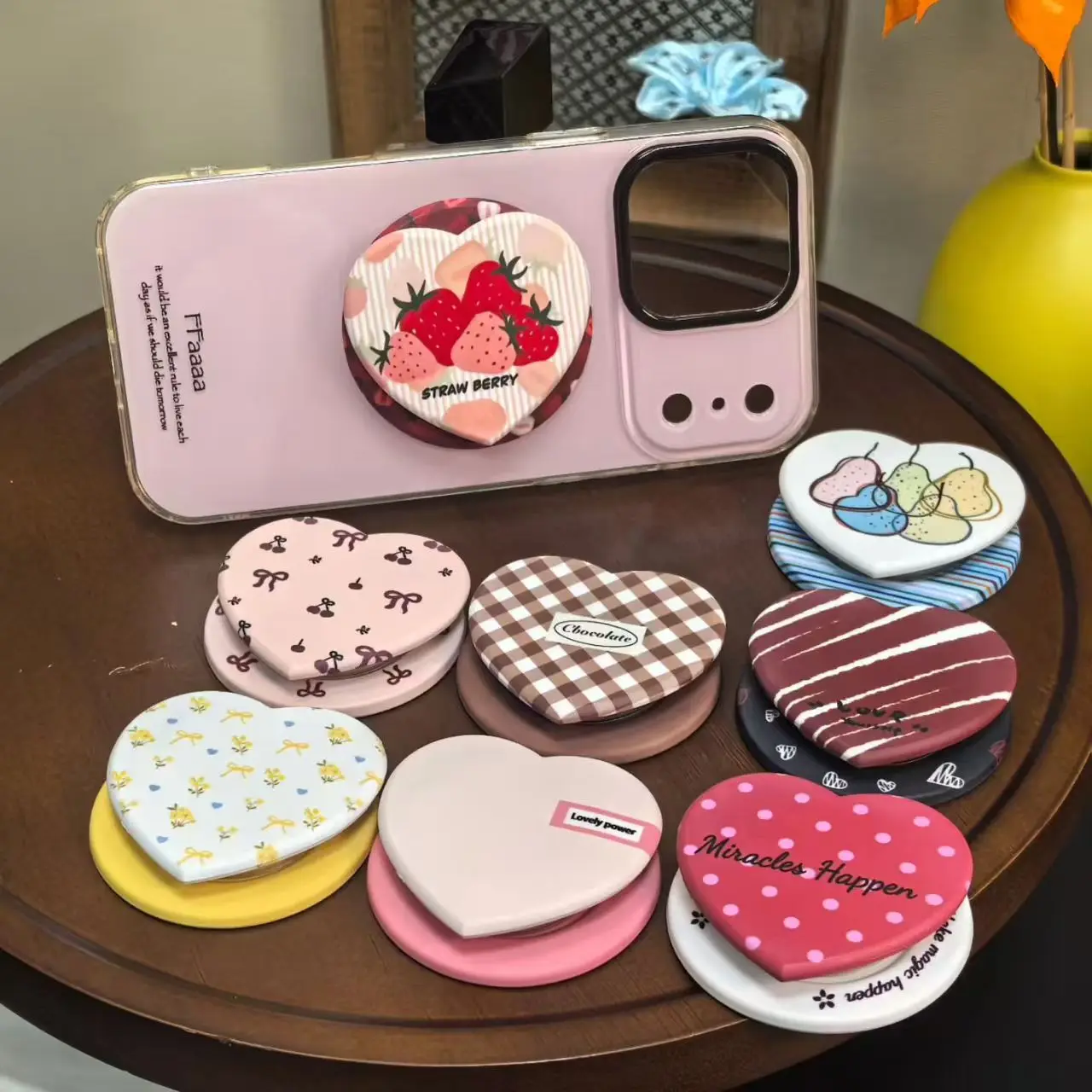 Luxury Polka Dot Red Love Heart Magnetic Phone Stand with Foldable Holder
