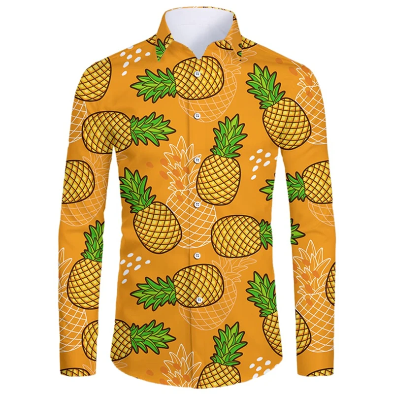 

Newest Pineapple Shirts 3d Print Shirts Men's Beach Blouse Men's Vocation Lapel Long Sleeve Shirt Hawaiian Camisas Men's Clothes