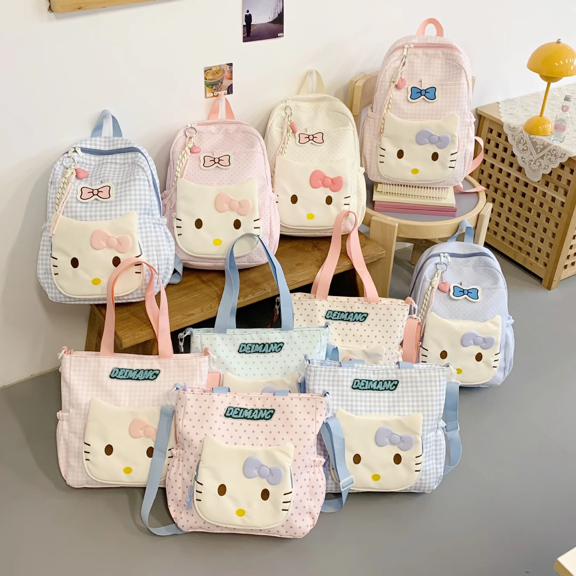 Pastel Plaid Cartoon Backpack Large Capacity Girls Primary School Bag 1