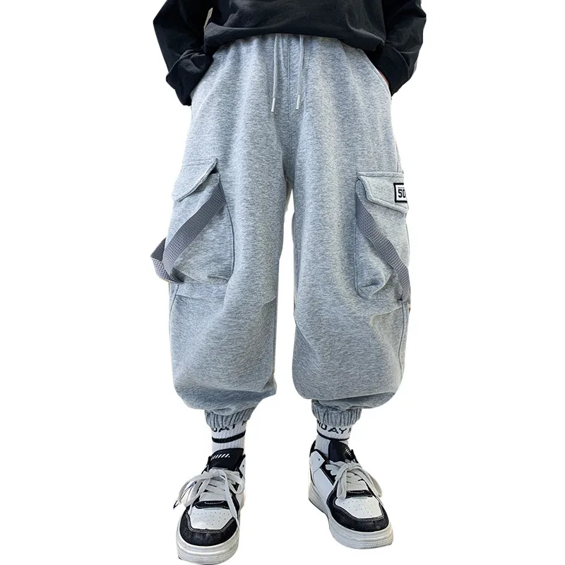 

Loose Korean Style Teenage Boys Sports Pants With Pocket New Spring Kids Casual Cotton Trousers For School Child Age 5-14 Years