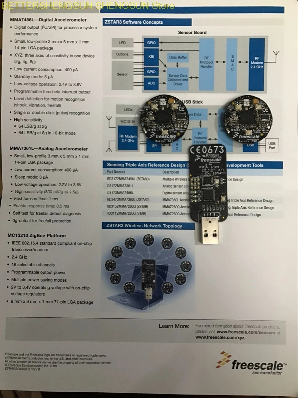 

Zigbee Evaluation Development Board ZSTAR3 2.4 GHz MC13213 USB Stick+Sensor