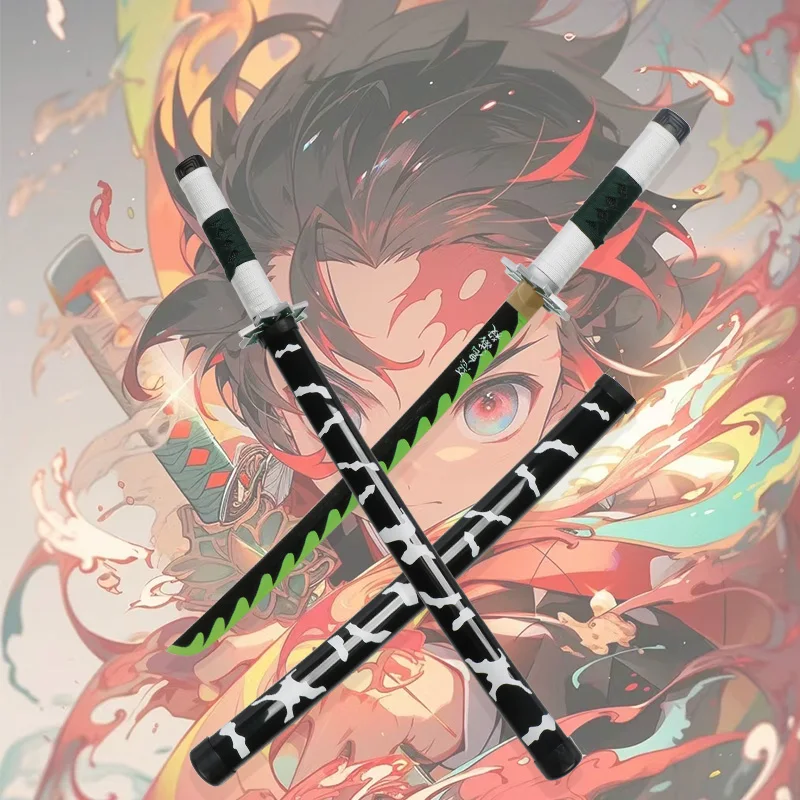 80CM Demon Slayer Samurai Kyoujurou Wooden Toy Sword Tengen Anime Character Props Gift 6