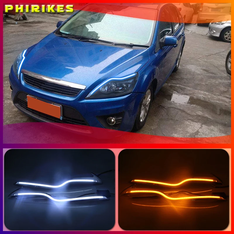 

Дневные ходовые огни, 2 шт., для Ford Focus 2 MK2 2009 2010 2011, функция автоматического затемнения, 12 В, автомобильные ДХО, противотуманные фары, украшение