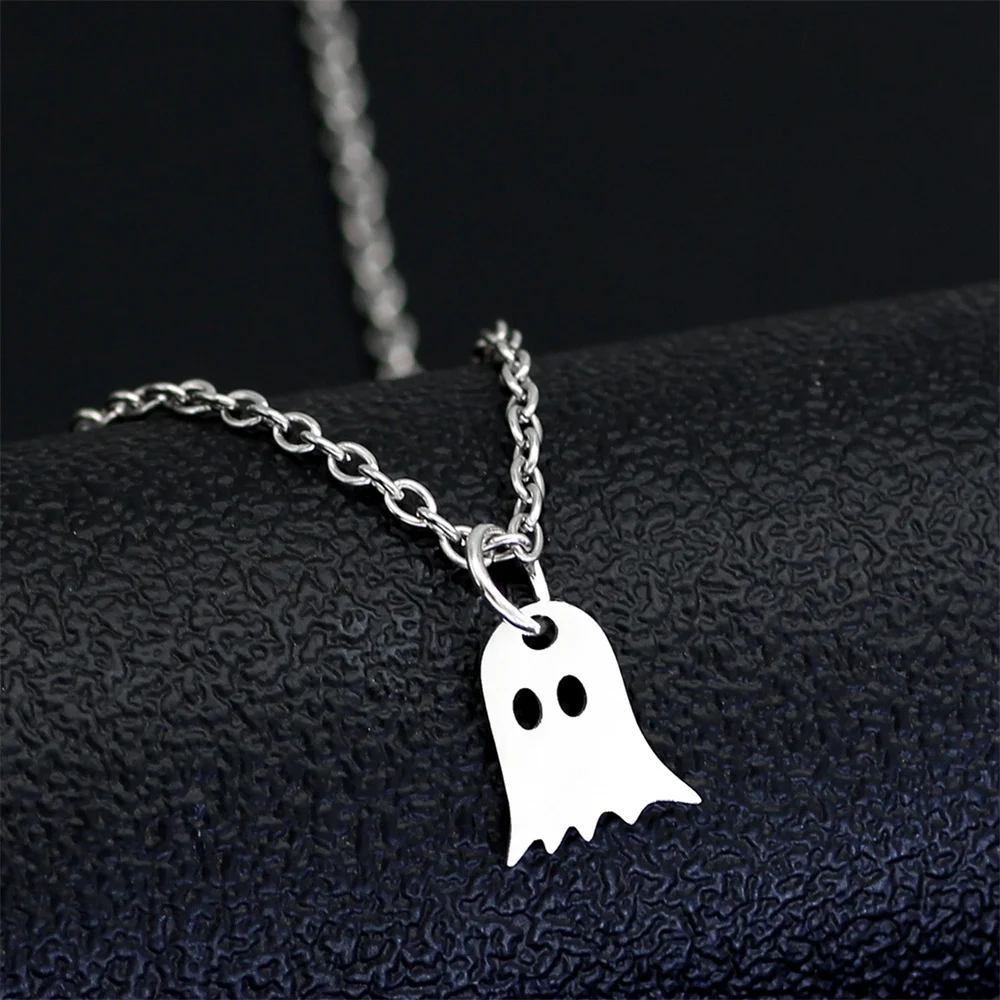 

NCEE Stainless Steel Necklaces Cute Ghost Design Halloween Pendant Chain Fashion Best Necklace For Women Jewelry Party Gifts