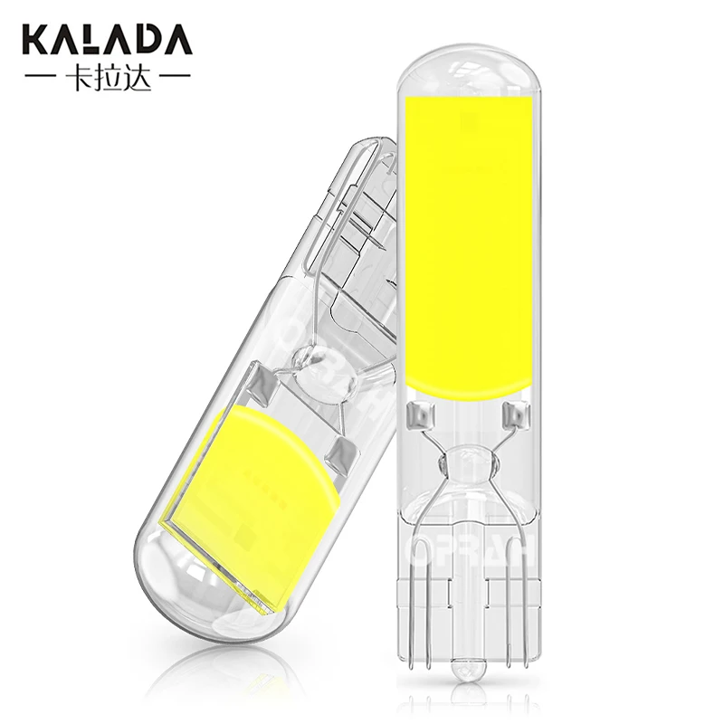 

2pcs W5W LED T10 Car Lights Glass COB Bulb Canbus For Interior Dome Door Lamps Parking DRL 12V White Warm White Ice Blue Yellow