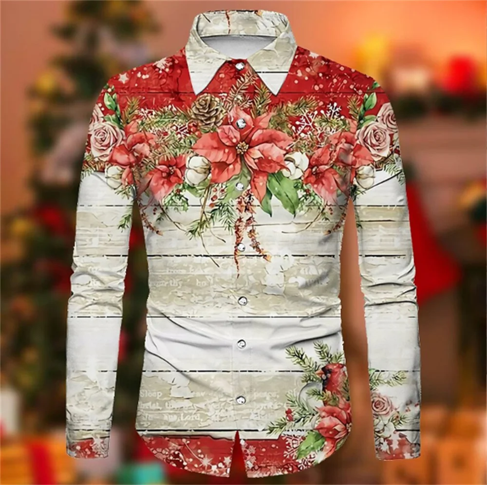 2023 New Fashion Men's Polo Collar Long Sleeve Christmas Button Shirt High Quality Comfortable Soft Fabric Casual Designer Shirt