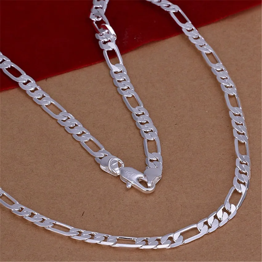 wholesale high quality Mens 6MM flat chain 925 Sterling silver Necklace Fashion Jewelry women men solid  wedding gift