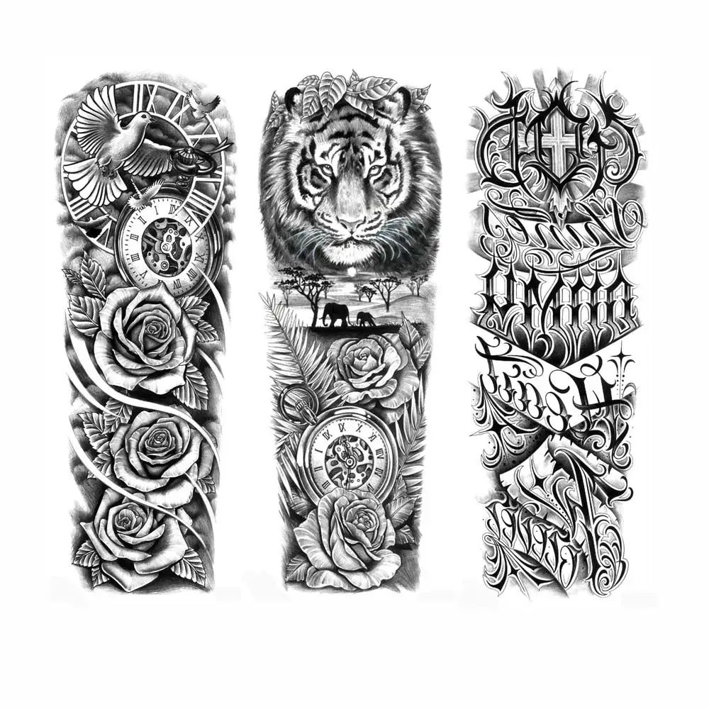 

Large Arm Sleeve Tattoo Sticker Lion Waterproof Temporary Tattoos Men Animal Tiger Skull Totem Fake Tattoo for Women