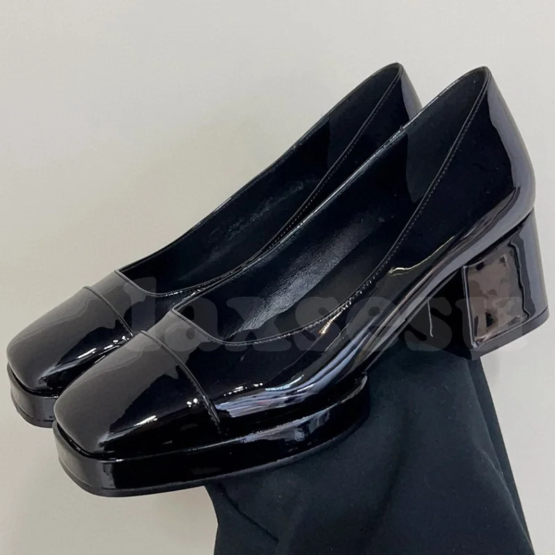 

Women Pumps Spring Autumn New Patent Leather Upper Platformr Design Square Head High Heel Shoes Fashion Versatile Female Shoes