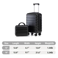 Ensemble de 2 valises ABS à roulettes de 14''/19'' avec cadenas à combinaison et trousse de toilette de 14'' (Noir) 1