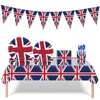 124Pcs UK British Flag Union Jack Party Supplies Tablecloth/Napkins/Cups/Paper Plates Dinnerware Set Hanging Banner Decoration 1