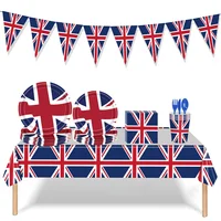 124Pcs UK British Flag Union Jack Party Supplies Tablecloth/Napkins/Cups/Paper Plates Dinnerware Set Hanging Banner Decoration 1