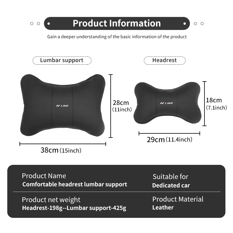 Car Headrest Lumbar Support Cushion Memory Foam Back Pillow For Hyundai N LINE i30 i20 Sonata Accent Tucson Elantra Azera