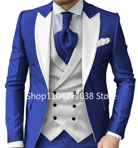 Luxury Men's Suits Peak Lapel Slim Fit Blazers 3 Pieces Blazer Vest and Pants Dress Suit for Men Banquet Business
