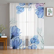  Flowers And Eucalyptus Leaves Sheer Curtains For Living Room Bedroom Kitchen Tulle Curtain Home Decorative Sheer Panels 