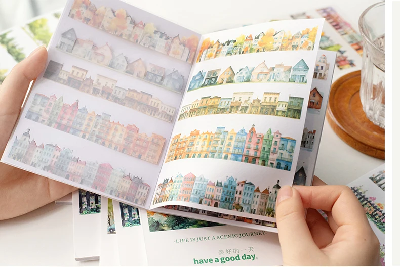 20 Stück/Buch PET gestanzte Aufkleber lange Streifen Landschaft dekorative handgemachte Scrapbooking Material Tagebuch Album Bastelbedarf ﻿ – Detail 6