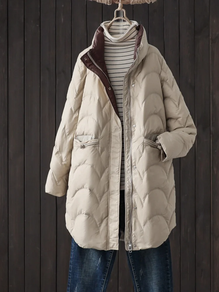 

Женский пуховик с воротником-стойкой, на молнии