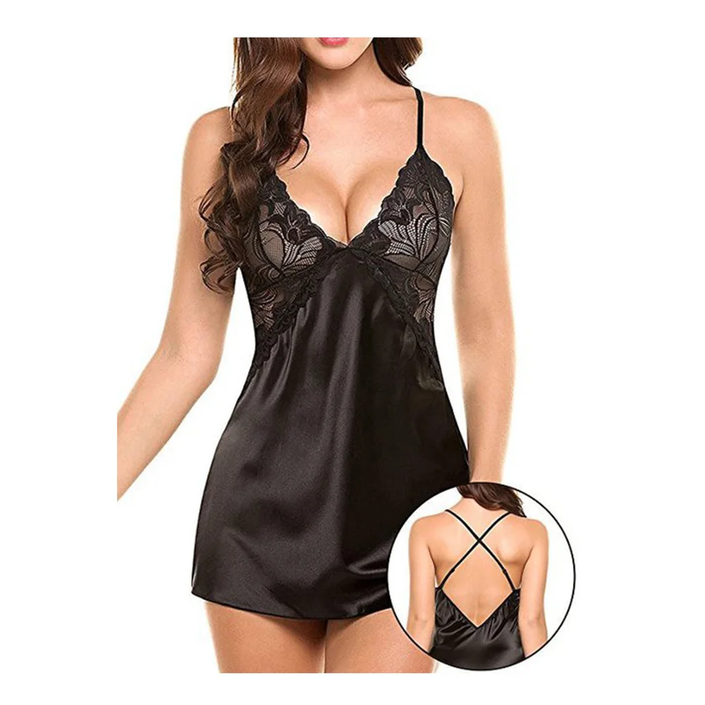 JIAYAN Women's Underwear Sexy Deep V Neck Lady Dress Back-cross Lingerie Chemise Clothing Sleepwears