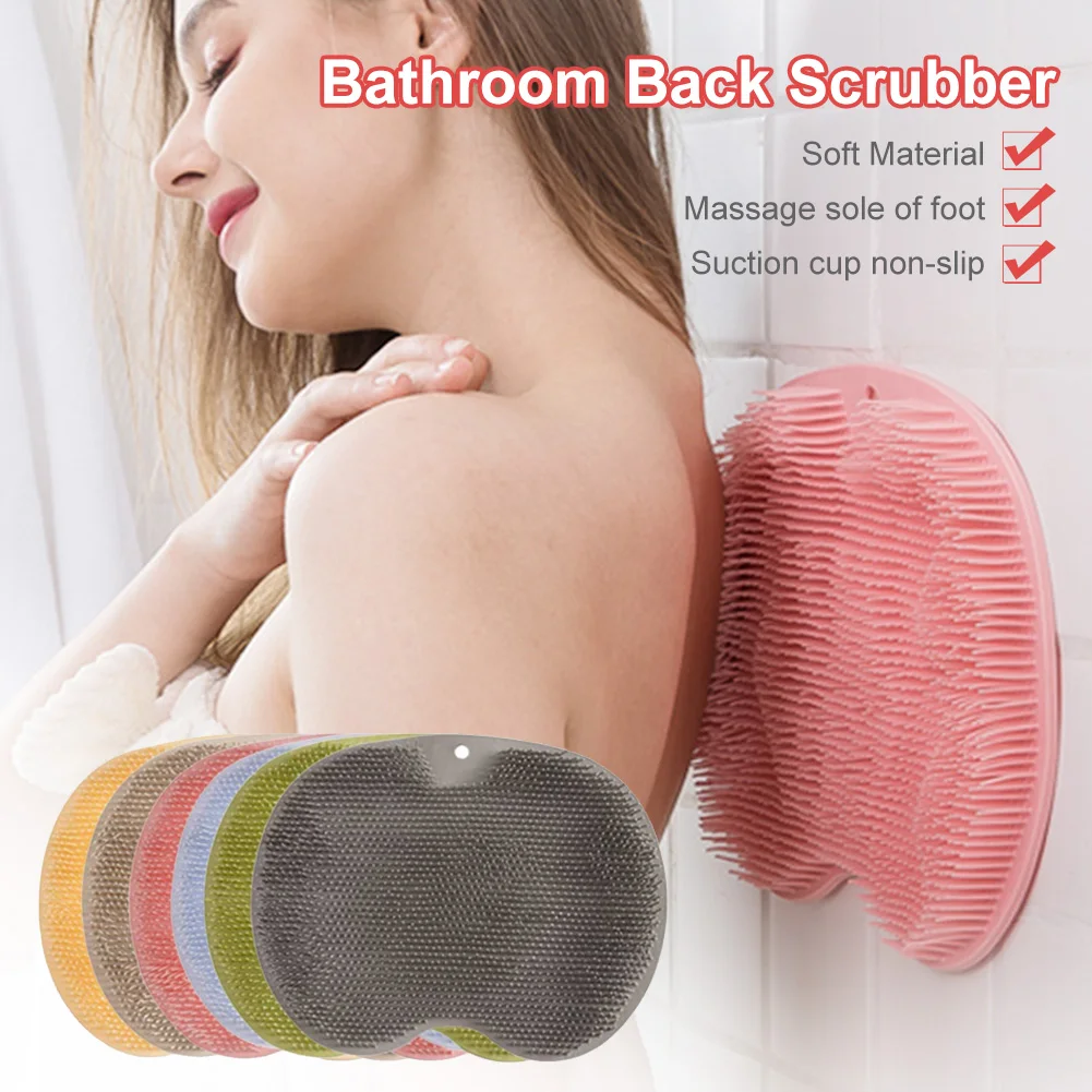

New Bathroom Silicone Rub Back Brush Home Accessories Non-slip Back Exfoliator Foot Massage Exfoliating Cleaning Brush Pad