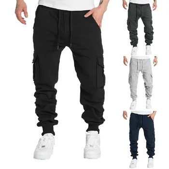 New Mens Sweatpants Straight Fit Joggers for Sports and Streetwear Loose Oversized Drawstring Long Pants Men Multi-pocket Pants